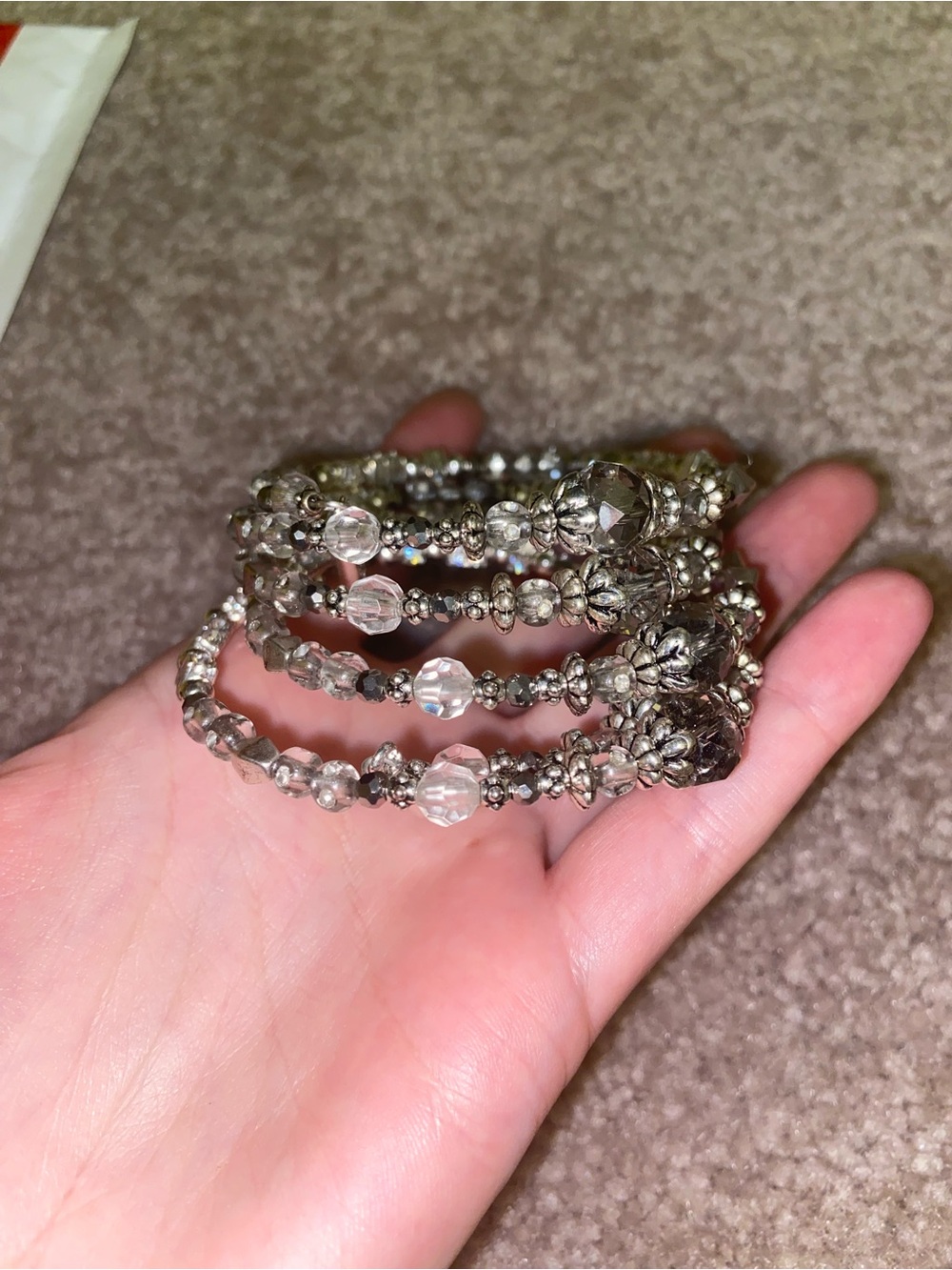 Crystal Silver-Tone Beaded Coil Bracelet Set